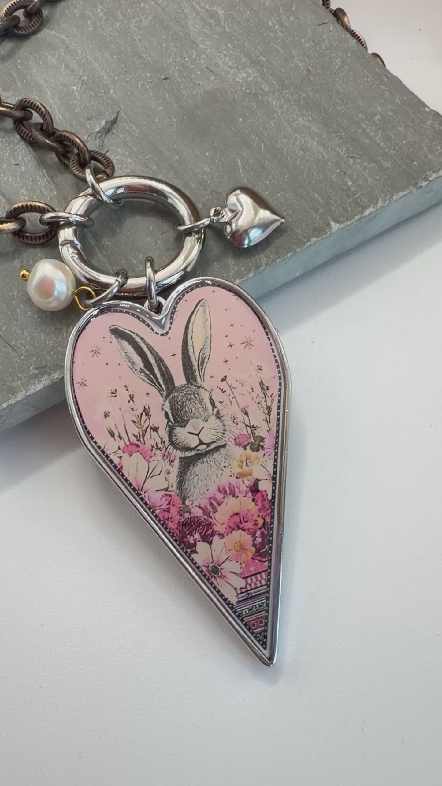 Spirit Lala: Rabbit Pop Art Heart Open Circle Crystal Chain Necklace