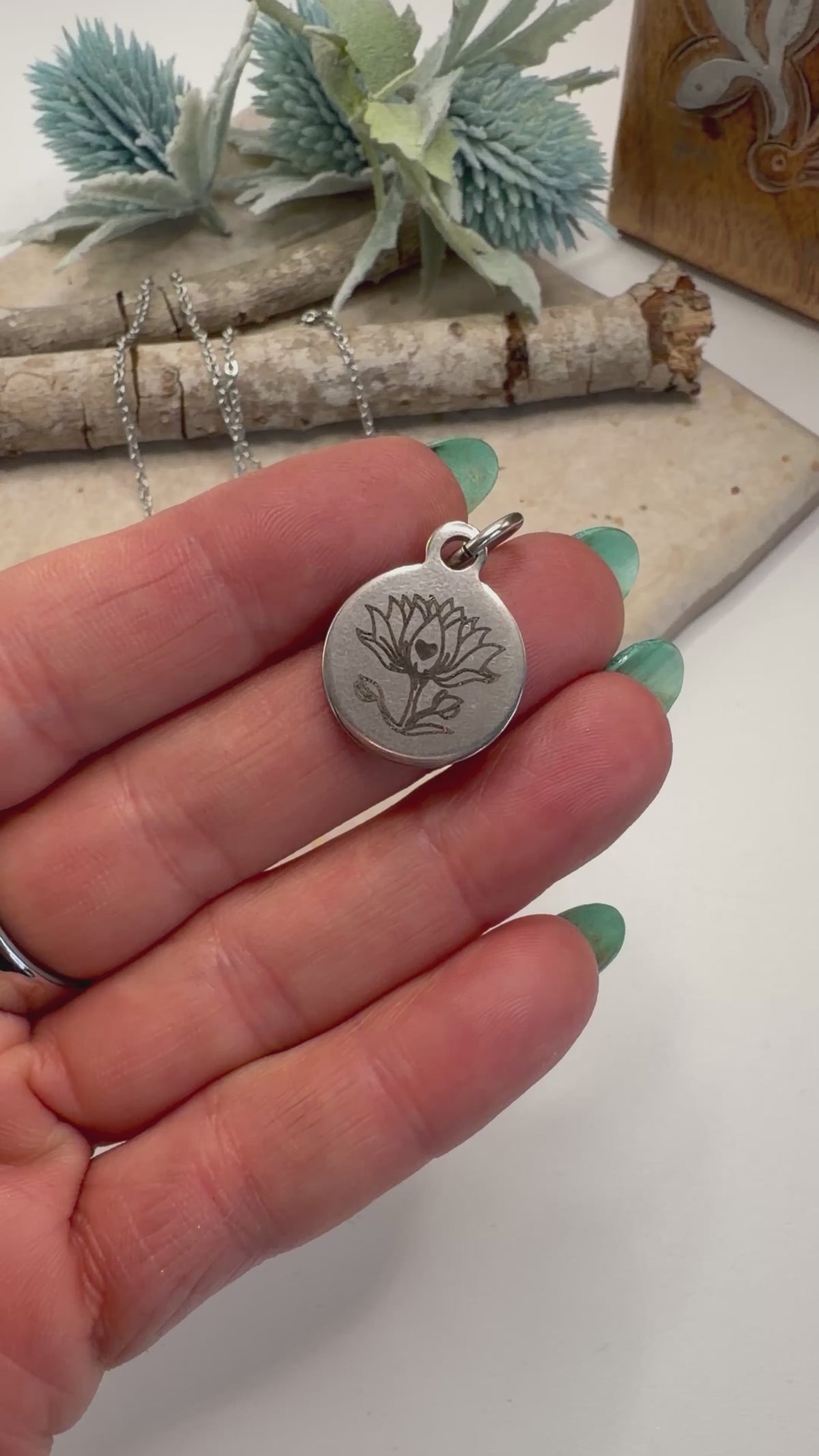 Spirit Lala: Plant & Insect Stainless Circle Charm Pendant Necklace