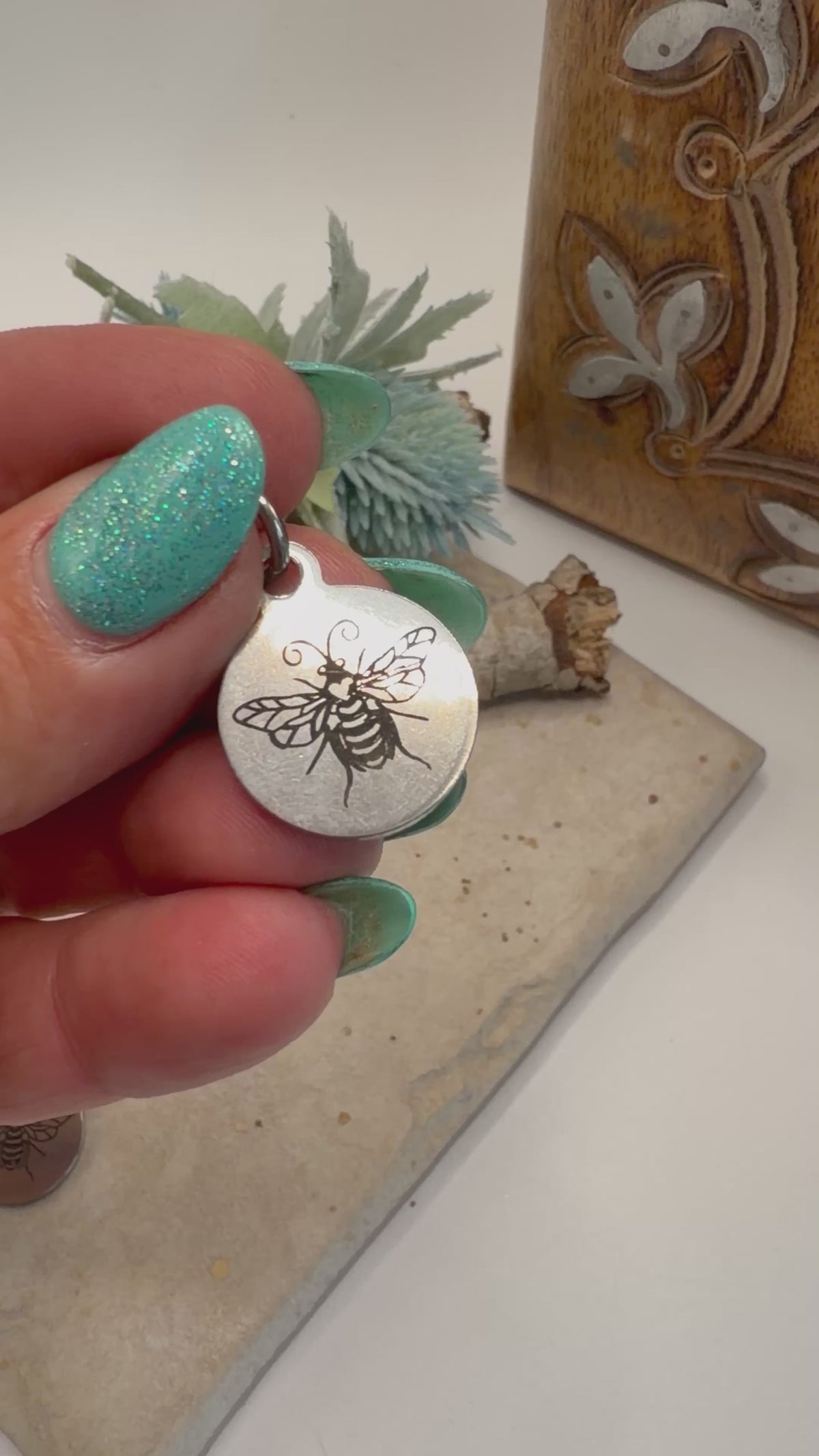 Spirit Lala: Plant & Insect Stainless Circle Charm Pendant Necklace