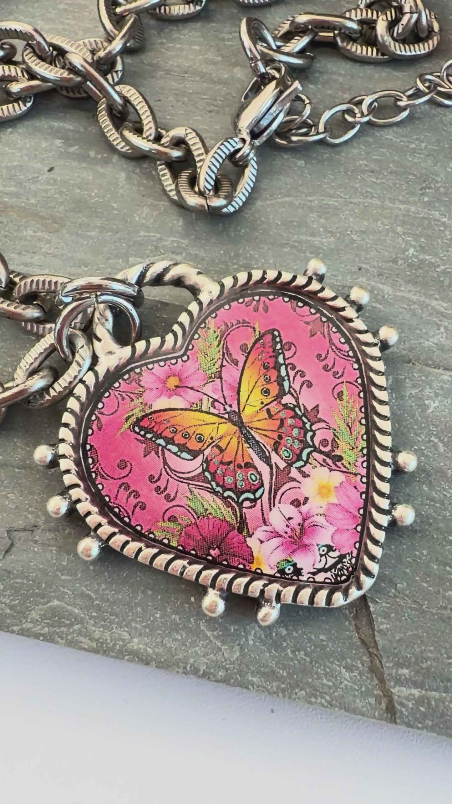 Spirit Lala: Heart Pink Butterfly Organic Necklace