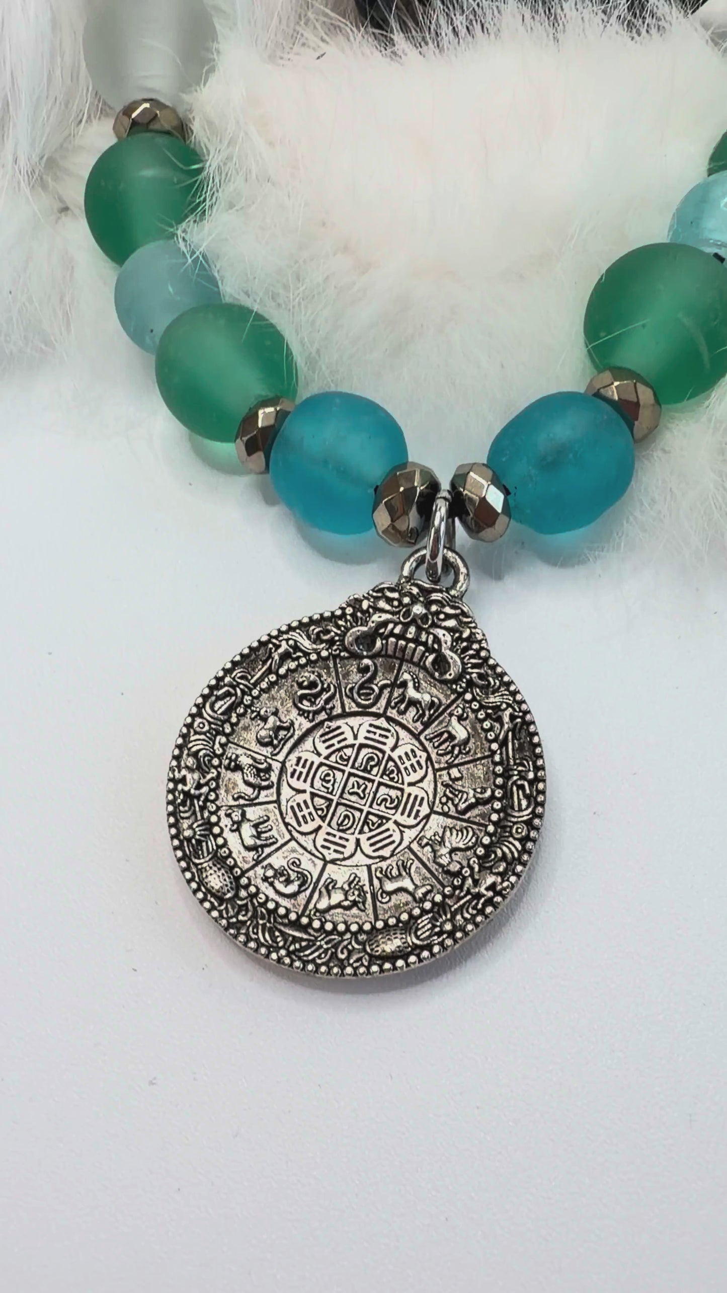 Spirit Lala Vintage Coin: Celestial Wave Sea Glass Necklace