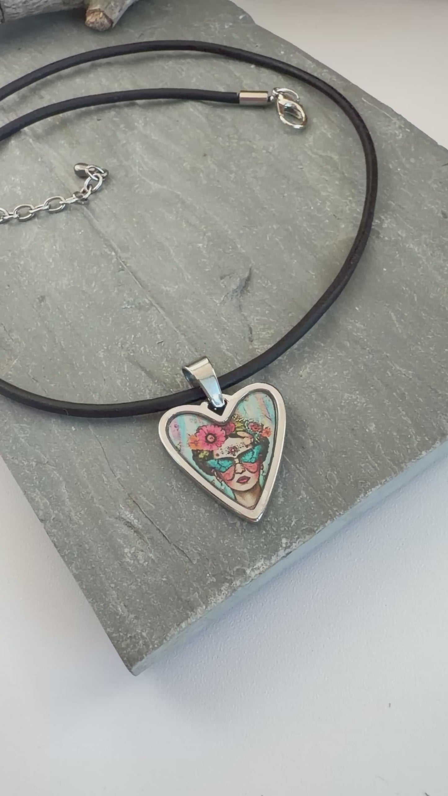 Spirit Lala: Frida Pop Art Heart Choker Leather Necklace