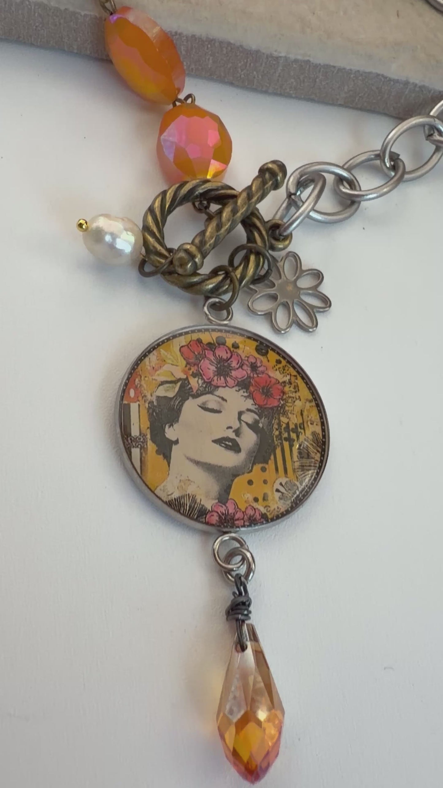Spirit Lala: Woman Pop Art Pendant Toggle Clasp Crystal Chain Necklace