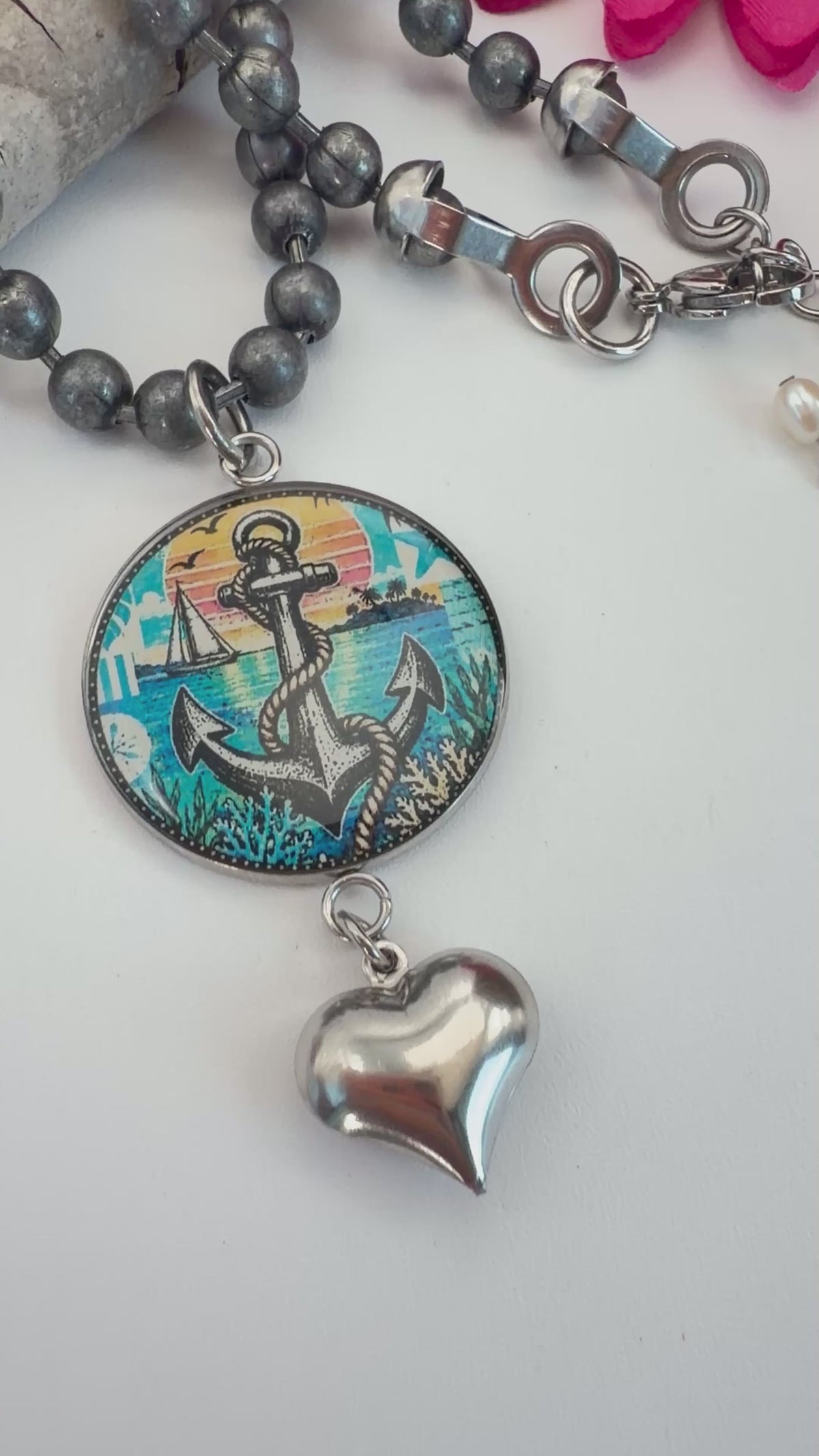Spirit Lala: Large Nautical Anchor Circle Charm Pendant Necklace