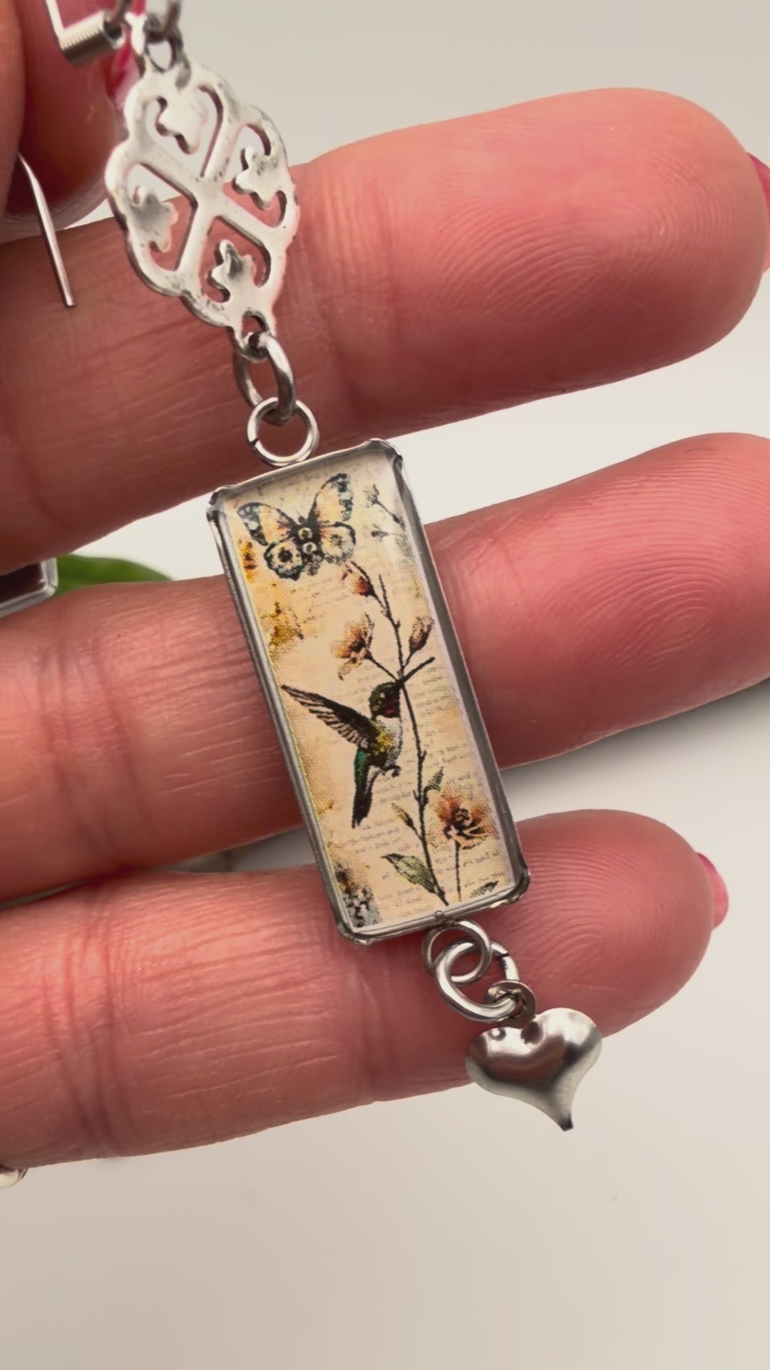 Raven Bird & Insect Design Rustic Rectangular Earrings