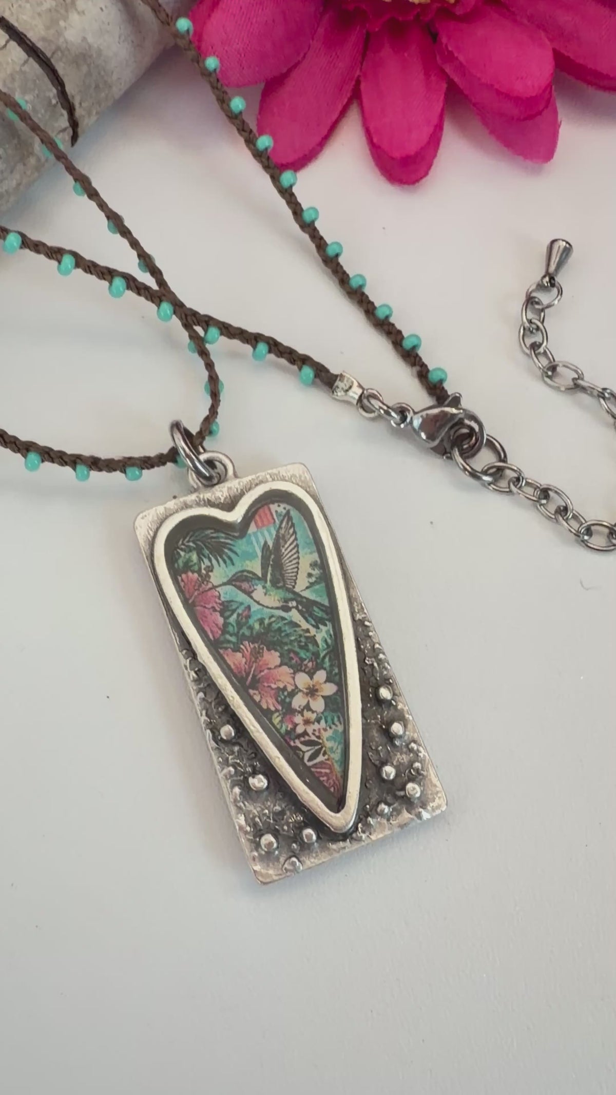 Spirit Lala: Rectangle Pop Art Hummingbird Crochet Necklace