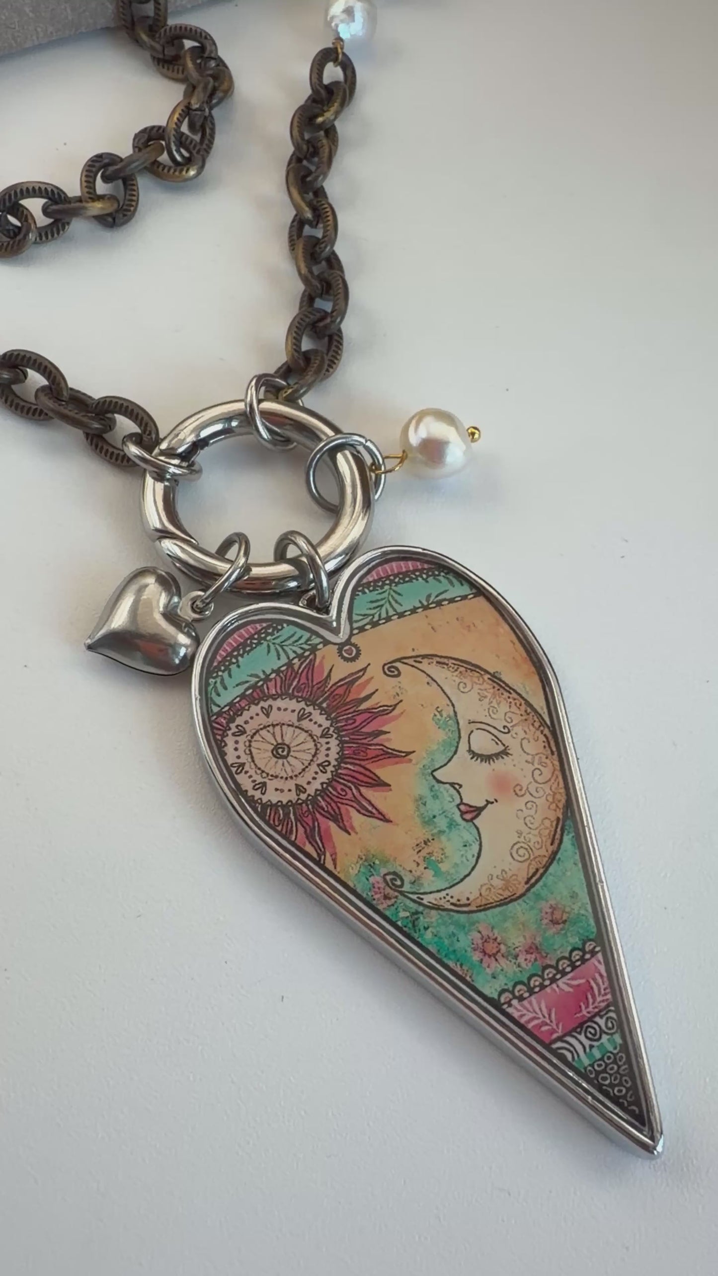Spirit Lala: Sun Moon Pop Art Heart Open Circle Crystal Chain Necklace