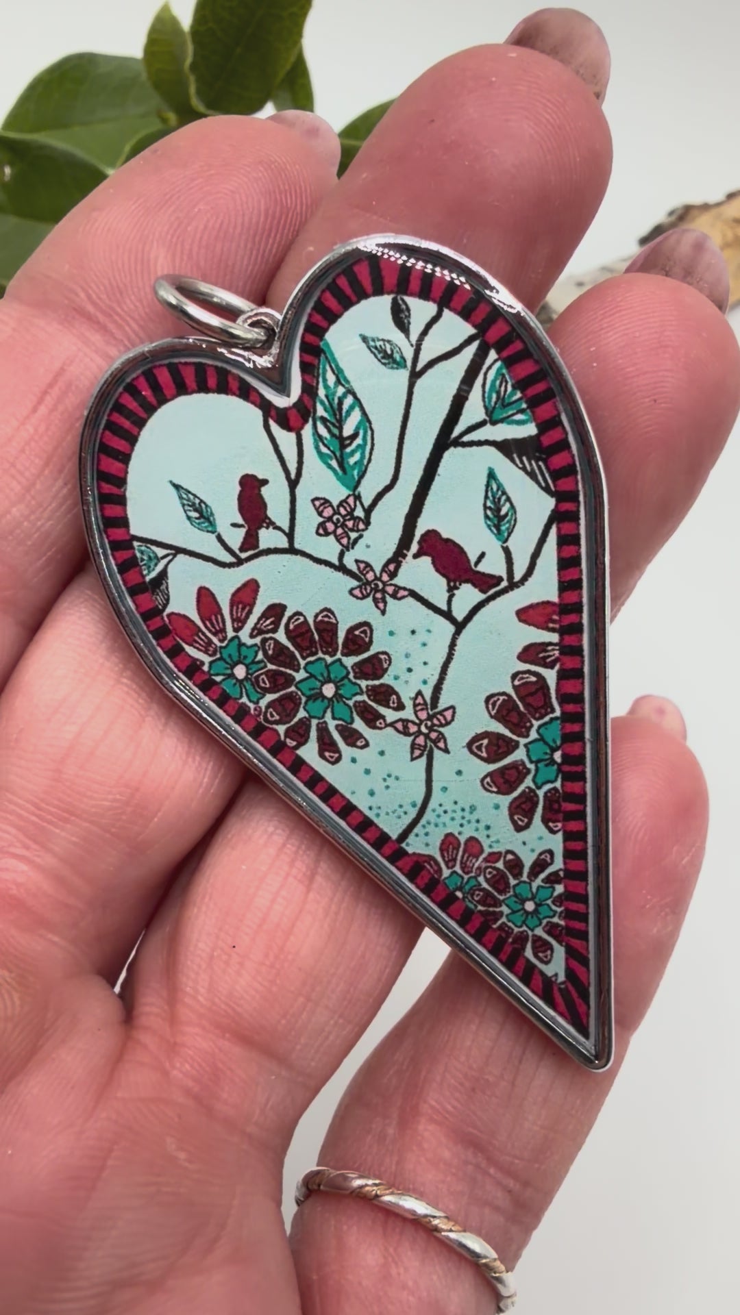 Spirit Lala: Large Bird Flower Heart Pendant Necklace