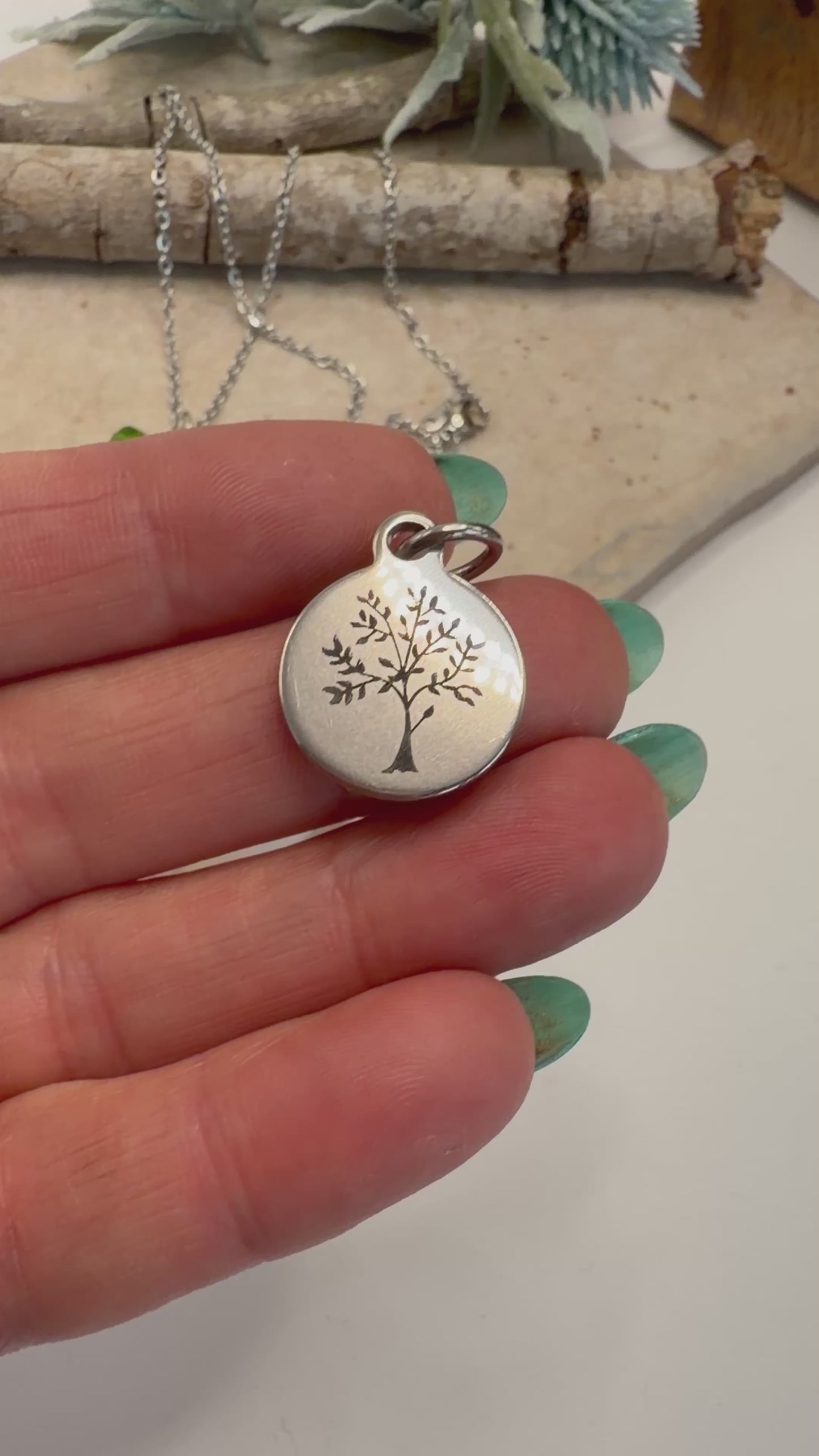 Spirit Lala: Plant & Insect Stainless Circle Charm Pendant Necklace