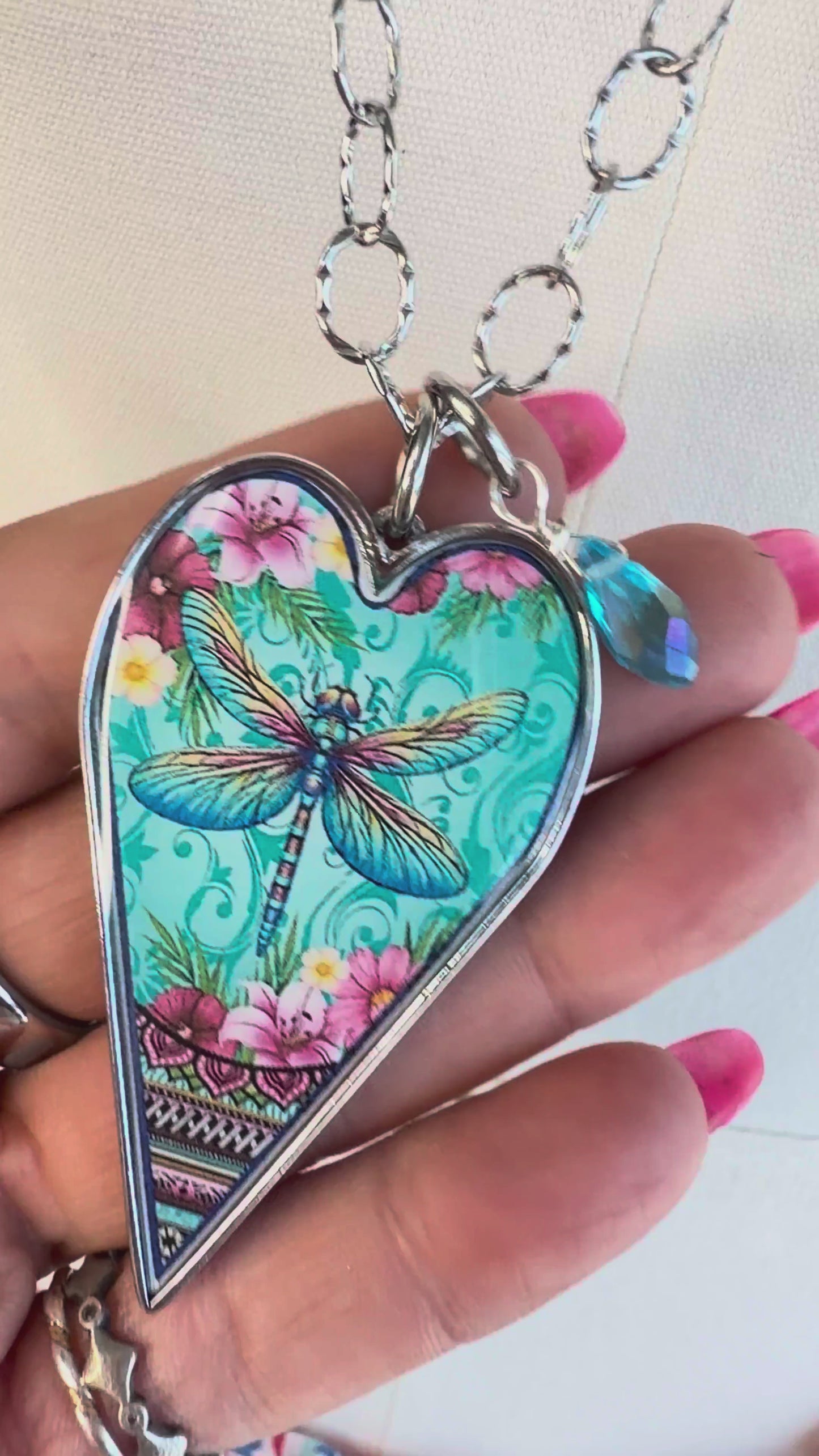 Spirit Lala: Long Heart Blue Dragonfly Necklace