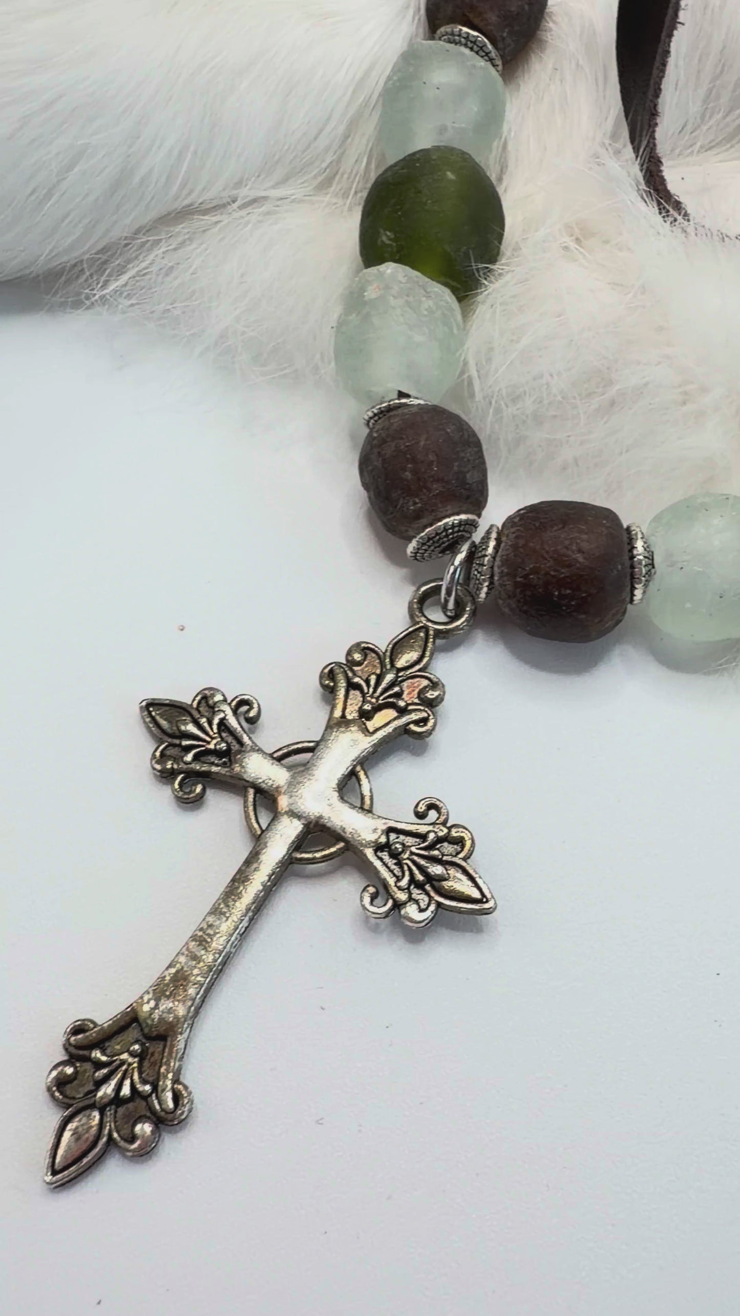 Spirit Lala Vintage Coin: Rustic Cross Rosary Necklace