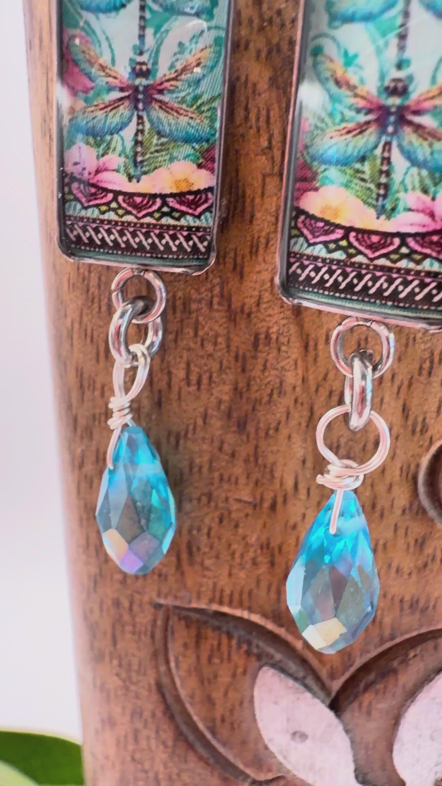 Spirit Lala: Blue Dragonfly Rectangle Daisy Earrings