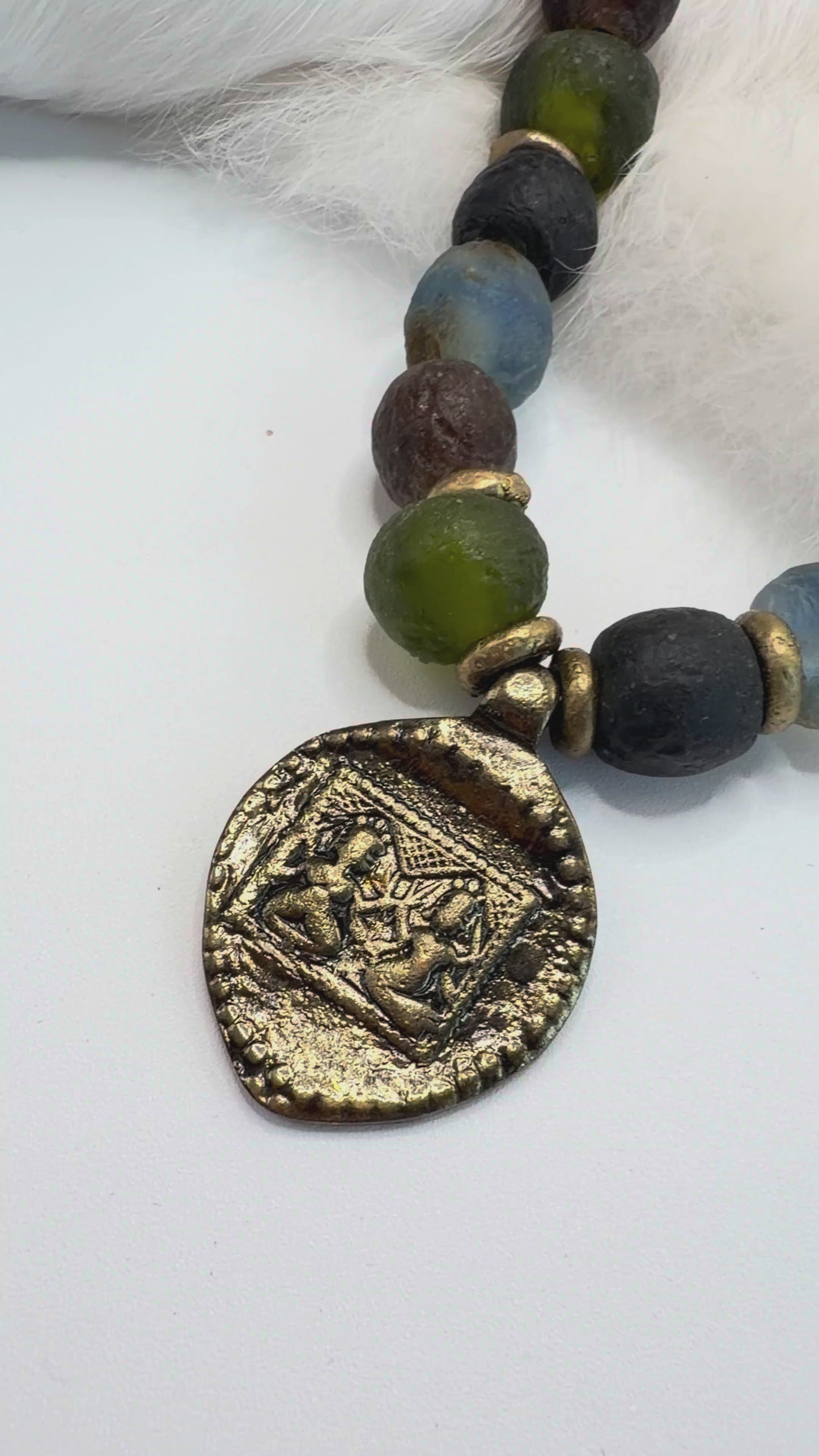 Spirit Lala Vintage Coin: Earthy Boho Recycled Glass Statement Necklace