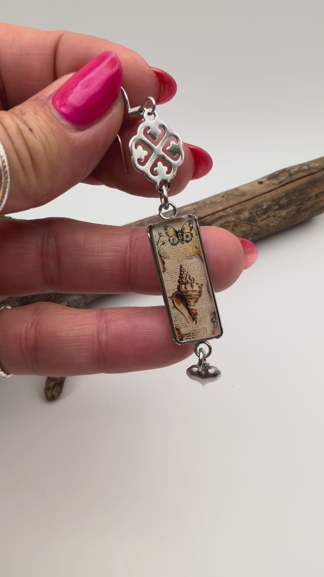 Shell Nautical Design Rustic Rectangular Earrings