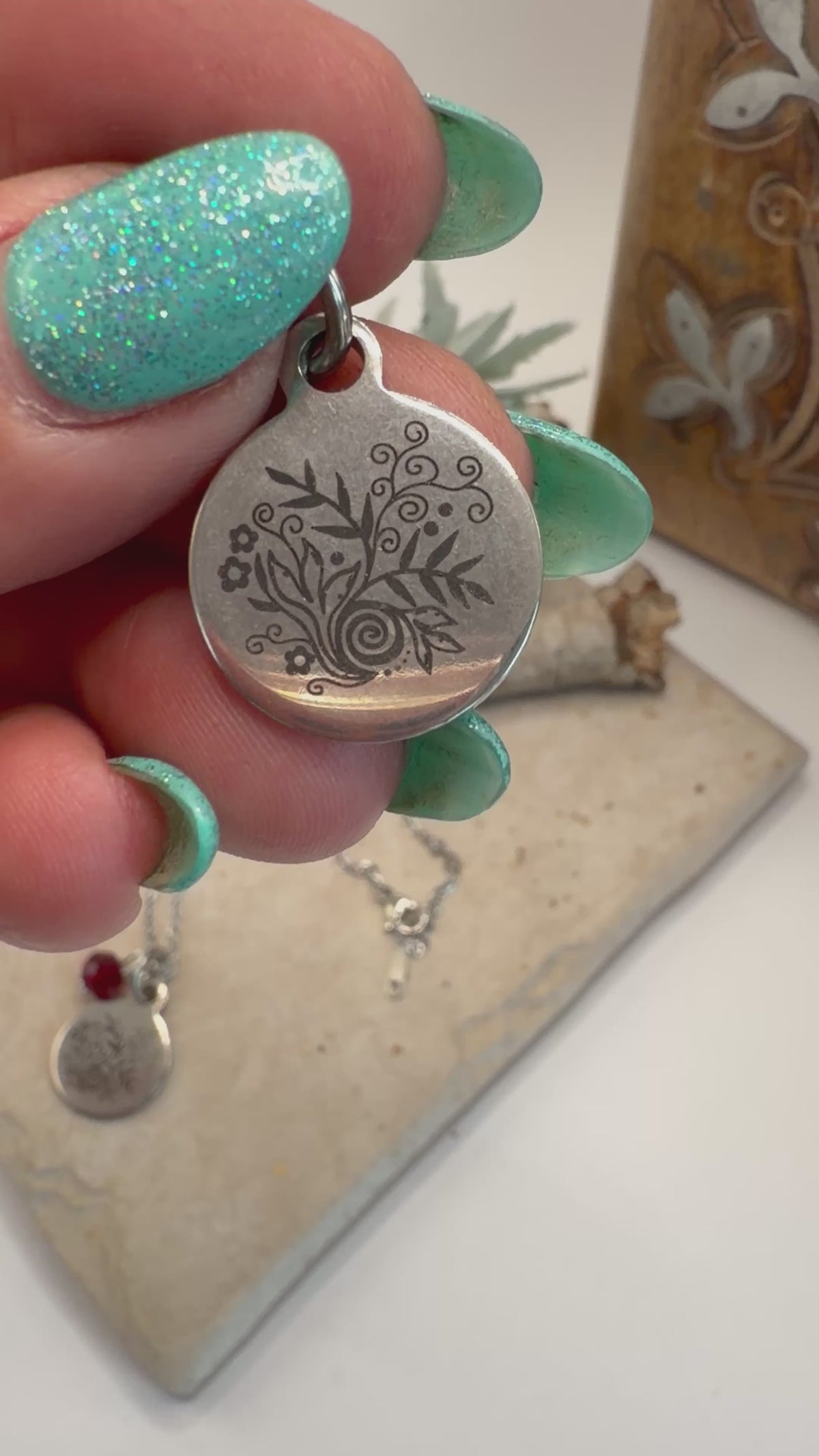 Spirit Lala: Plant & Insect Stainless Circle Charm Pendant Necklace