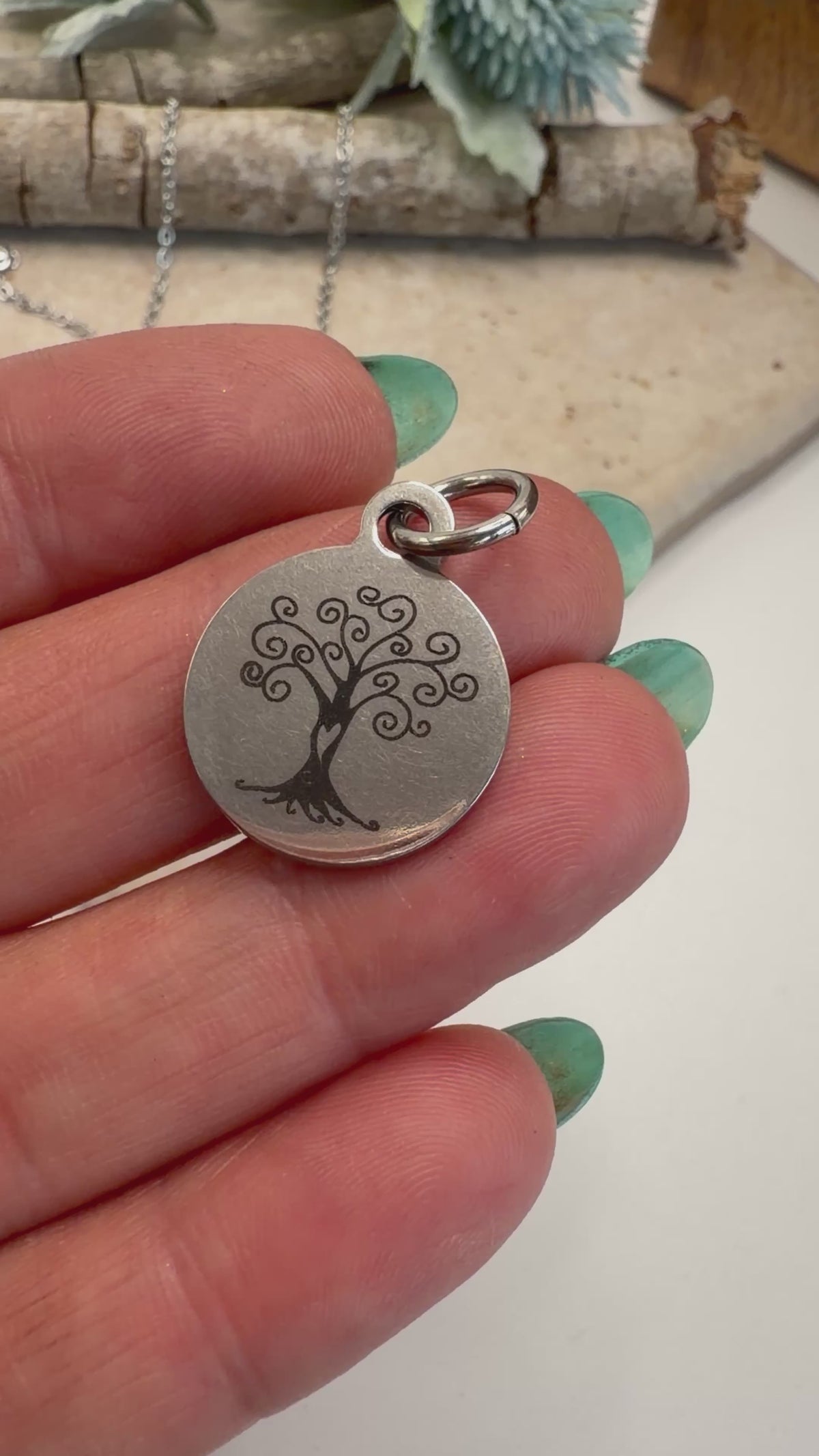 Spirit Lala: Plant & Insect Stainless Circle Charm Pendant Necklace