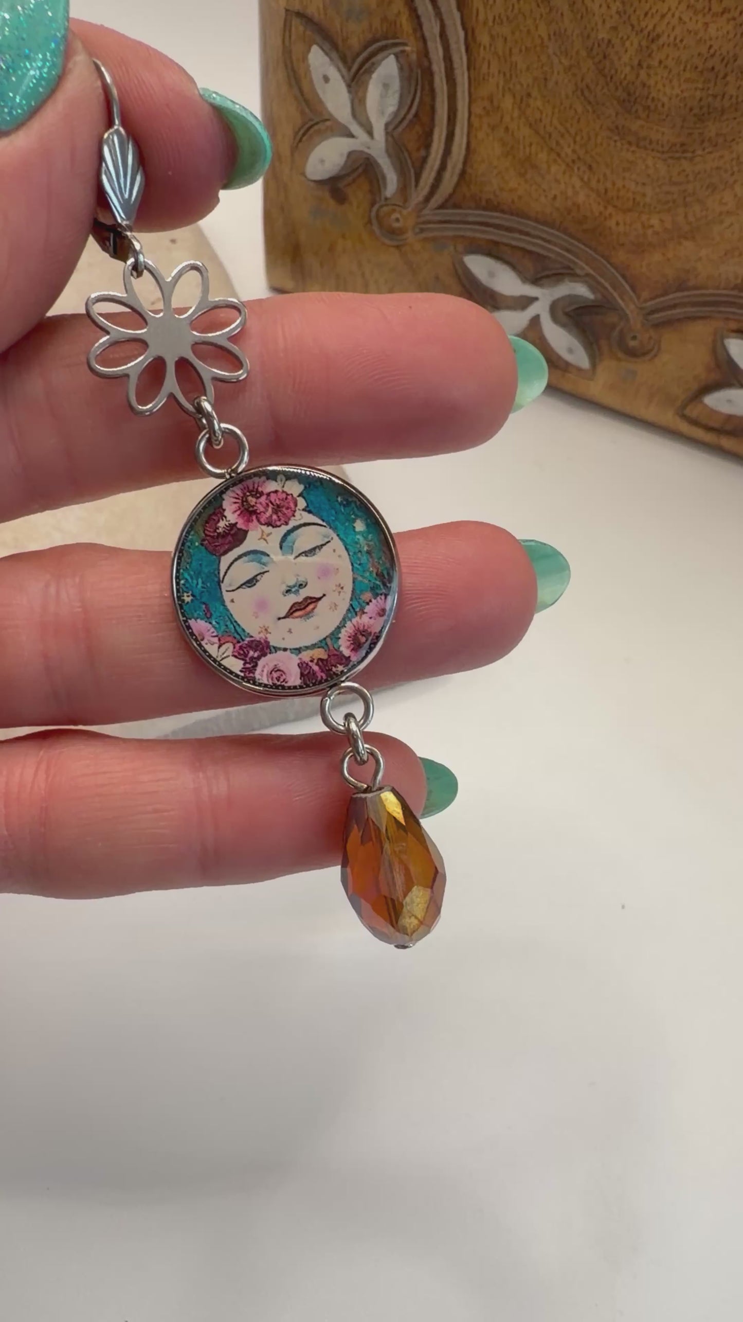 Spirit Lala: Moon Face Pop Art Charm Drop Earrings
