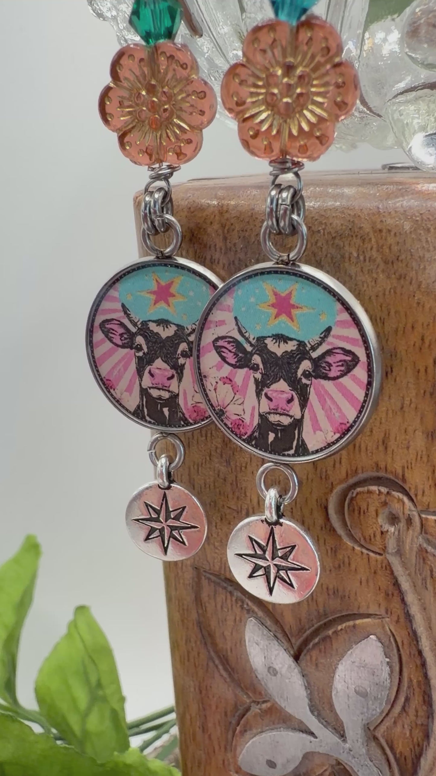 Spirit Lala: Cow Pop Art Charm Drop Earrings