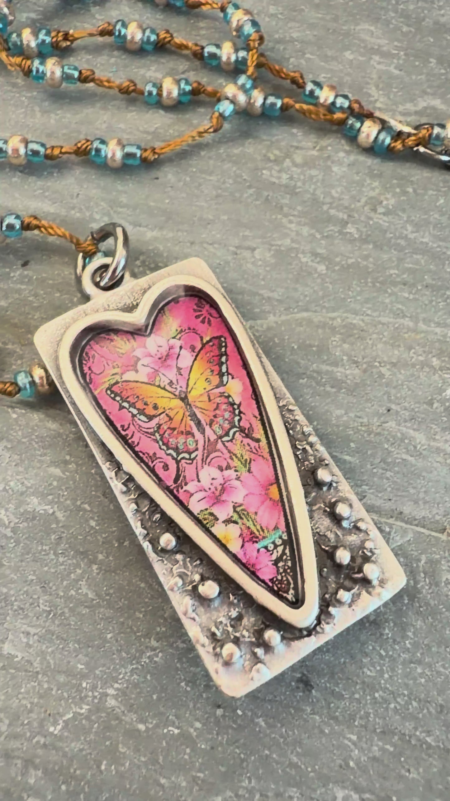Spirit Lala: Rectangle Pink Butterfly Crochet Necklace