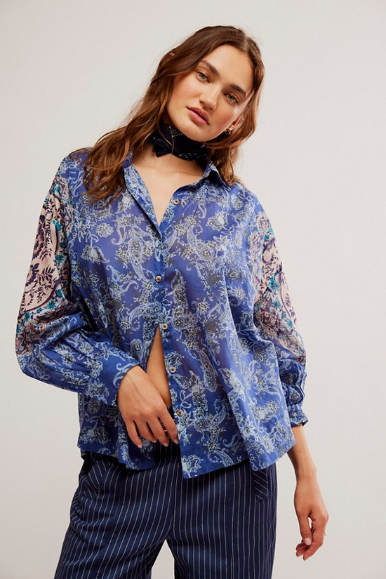 Rose Bud Blouse in Blue Combo