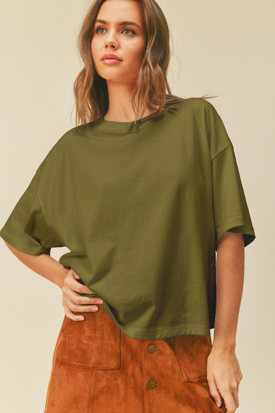 Halle Long Crop Tee in Olive