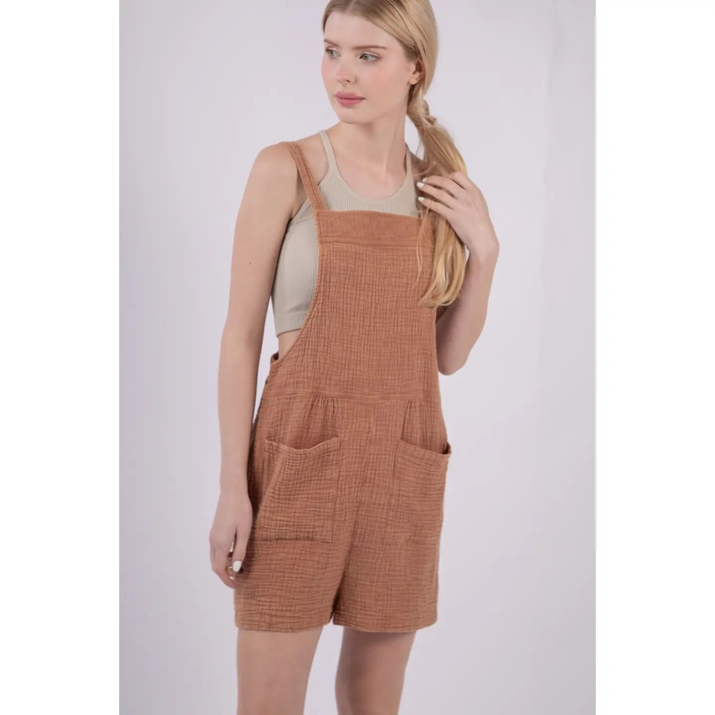 Single Strap Shorts Romper in Mocha
