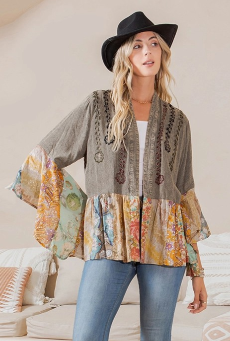 Pamela Patchwork Cardi in Gravel