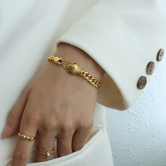 The Slick Snake Chain Bracelet in Gold - SpiritedBoutiques Boho Hippie Boutique Style Bracelet, Modern Opus