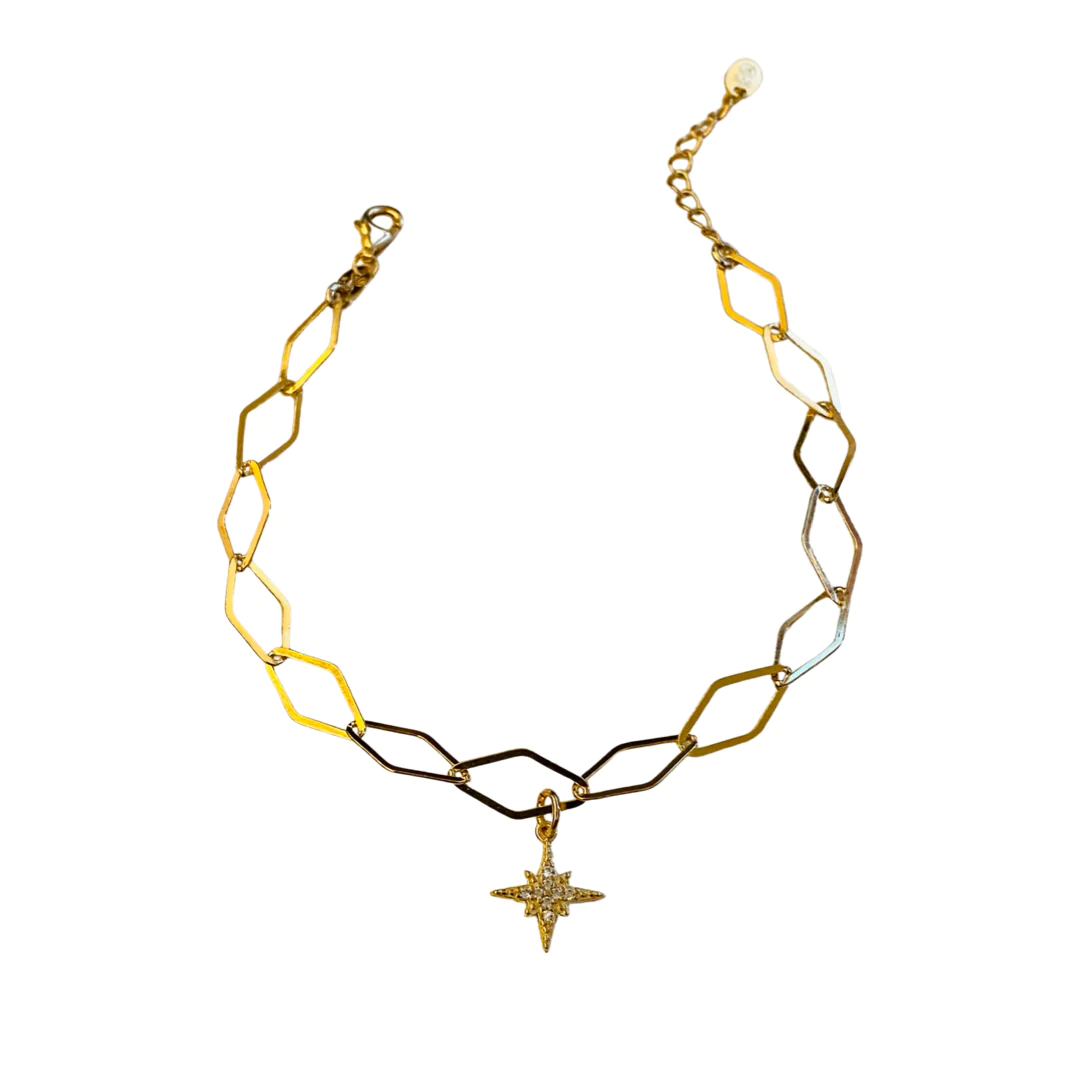 The Simple Diamond Star Charm Bracelet in Gold - SpiritedBoutiques Boho Hippie Boutique Style Bracelet, Modern Opus