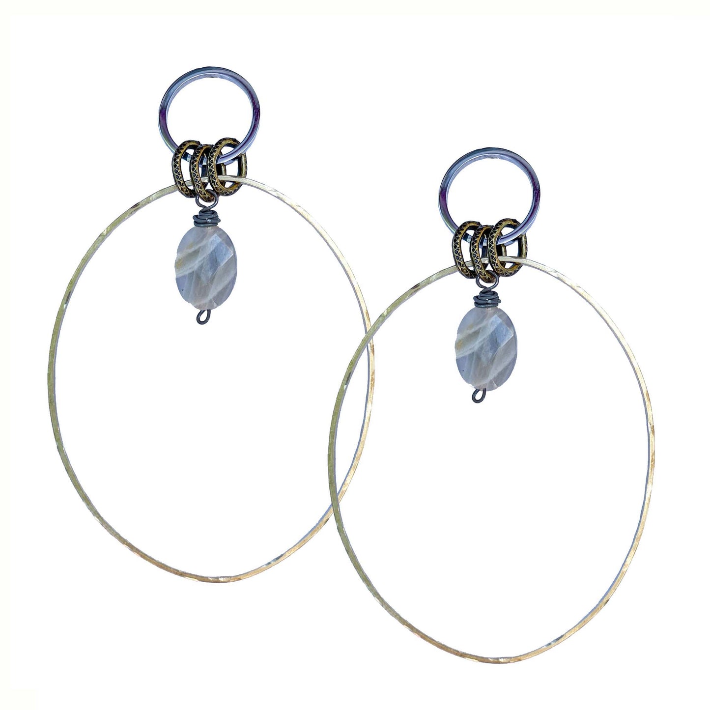 2 Circle Silver and Gold Earrings - SpiritedBoutiques Boho Hippie Boutique Style General, Spirit Lala Boho