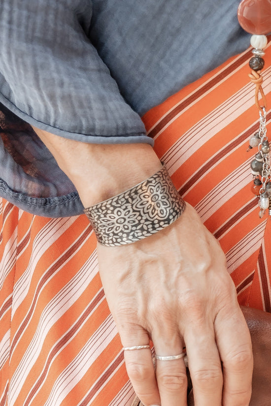 Pewter Patina Cuff - SpiritedBoutiques Boho Hippie Boutique Style Bracelet, Anju Art Jewelry