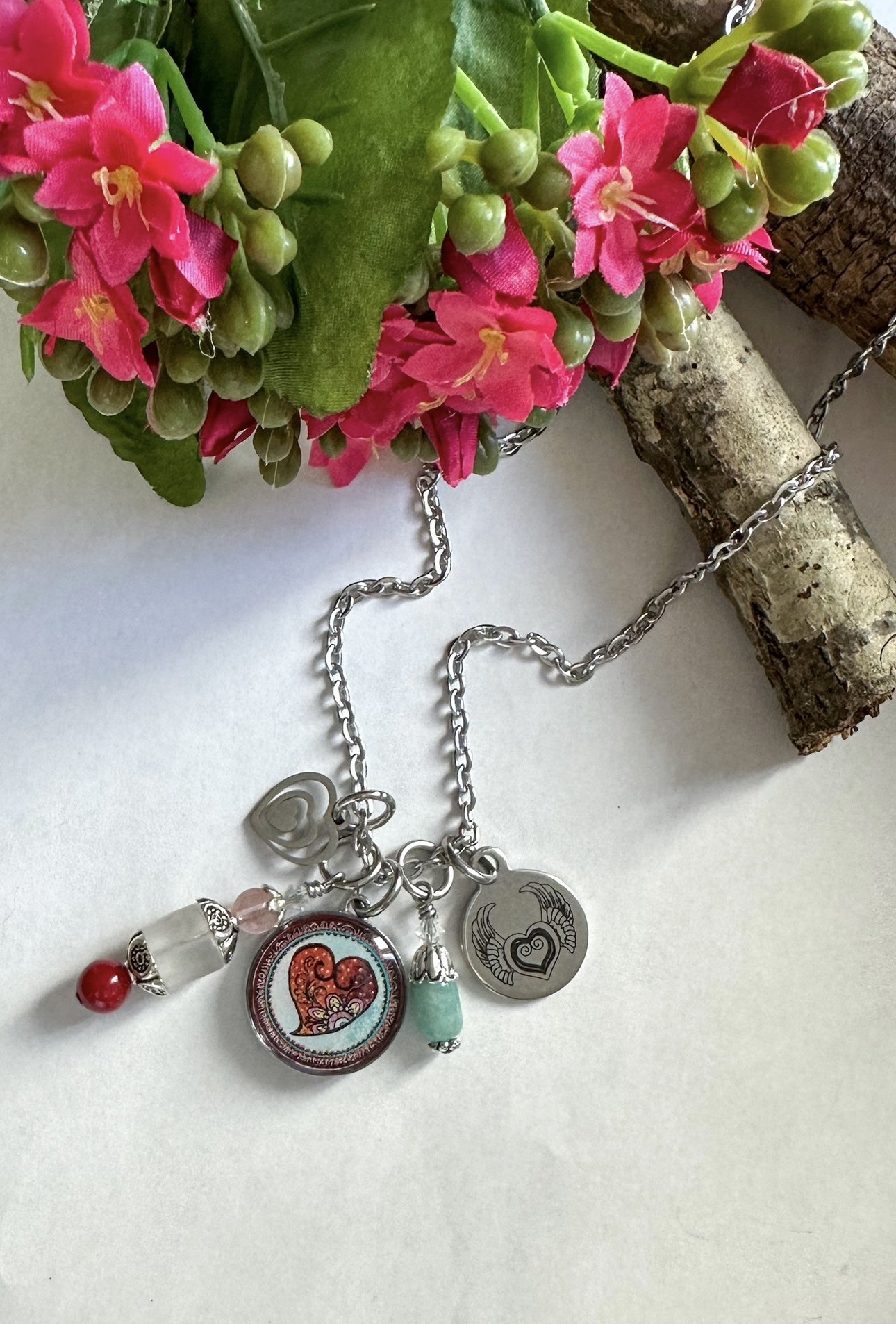 Spirit Lala: Teal Heart Statement Charm Necklace - SpiritedBoutiques Boho Hippie Boutique Style Necklace, Spirit Lala