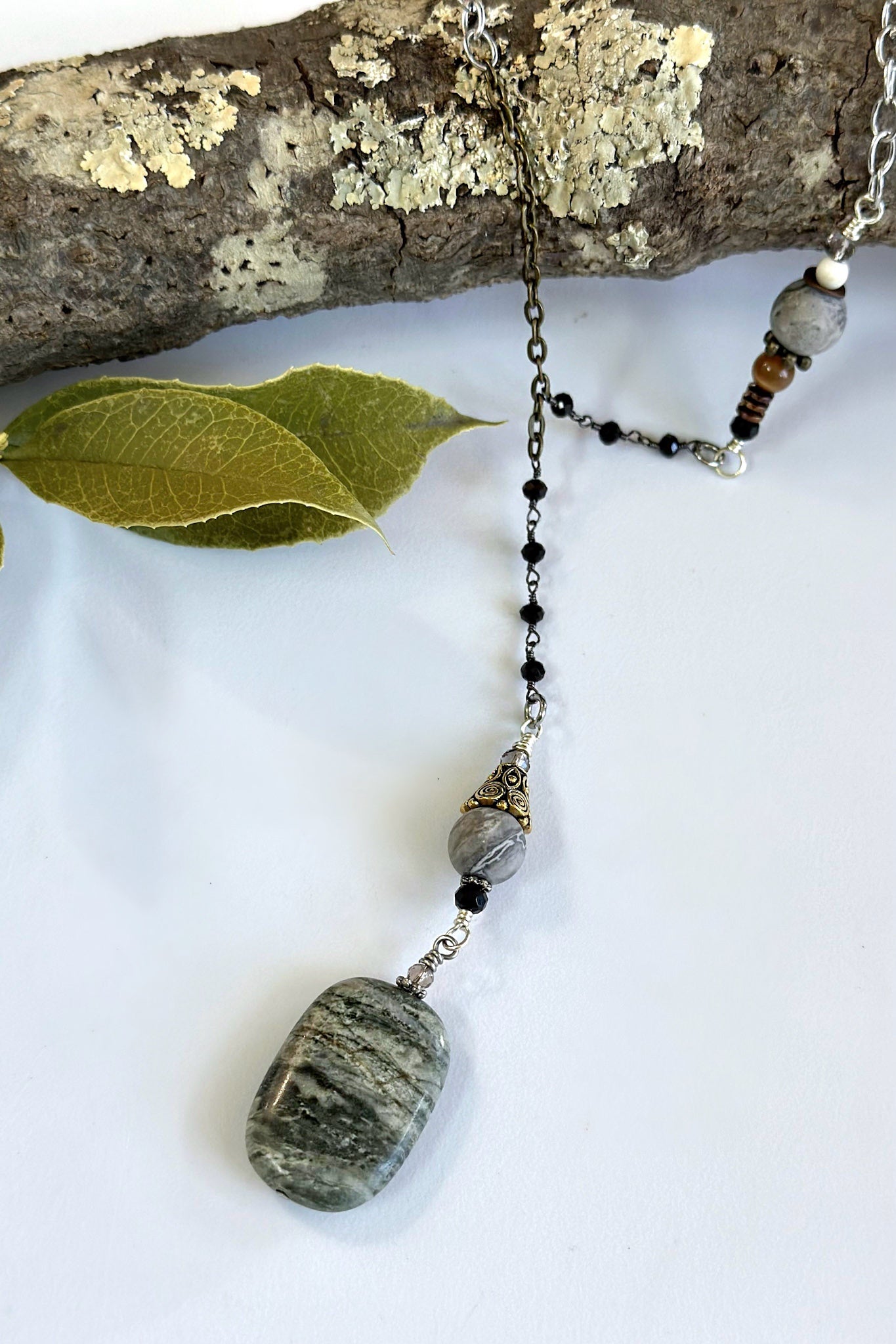 Spirit Lala Boho: Stone Drop Necklace in Grey