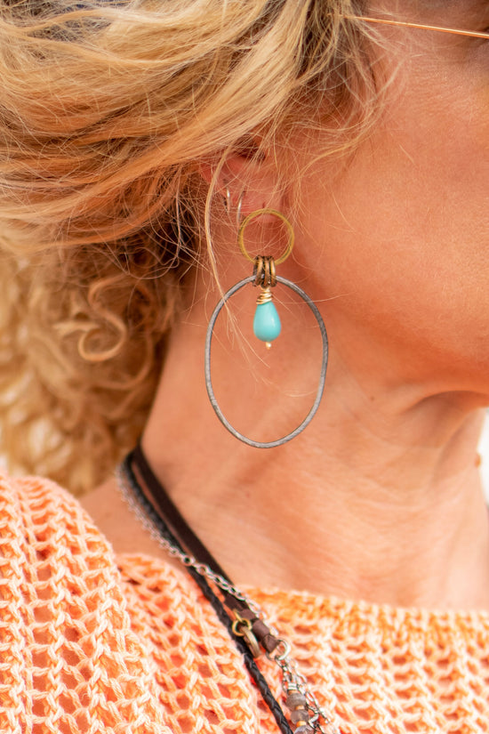 2 Circle Gold & Black Earrings in Turquoise Jade - SpiritedBoutiques Boho Hippie Boutique Style Jewelry, Spirit Lala Boho