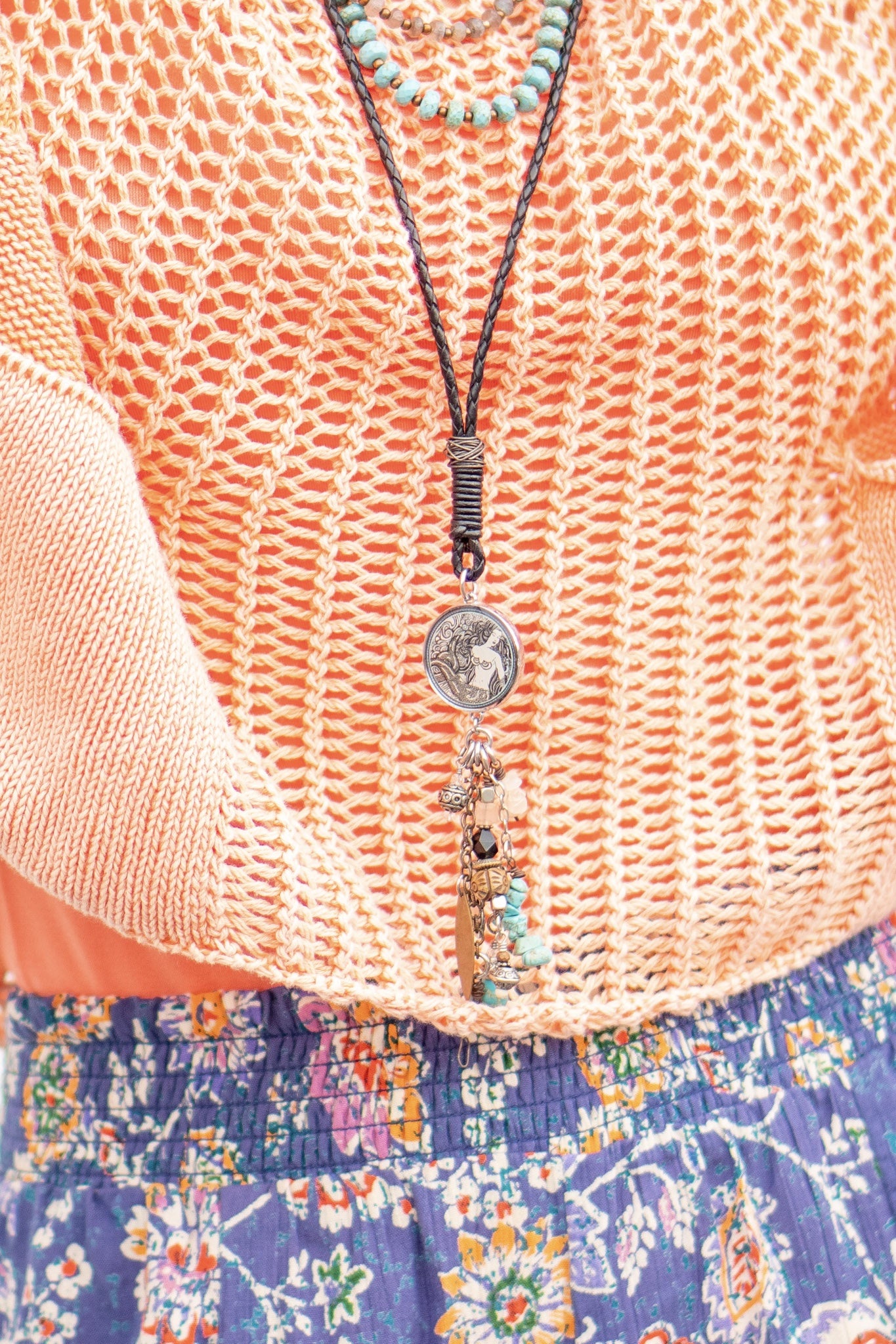 Mermaid Leather Drop Necklace - SpiritedBoutiques Boho Hippie Boutique Style Necklace, Spirit Lala