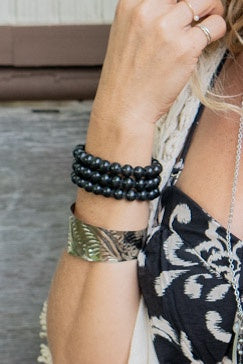 Onyx Gemstone Stretch Bracelet - SpiritedBoutiques Boho Hippie Boutique Style Bracelet, Ole Gift