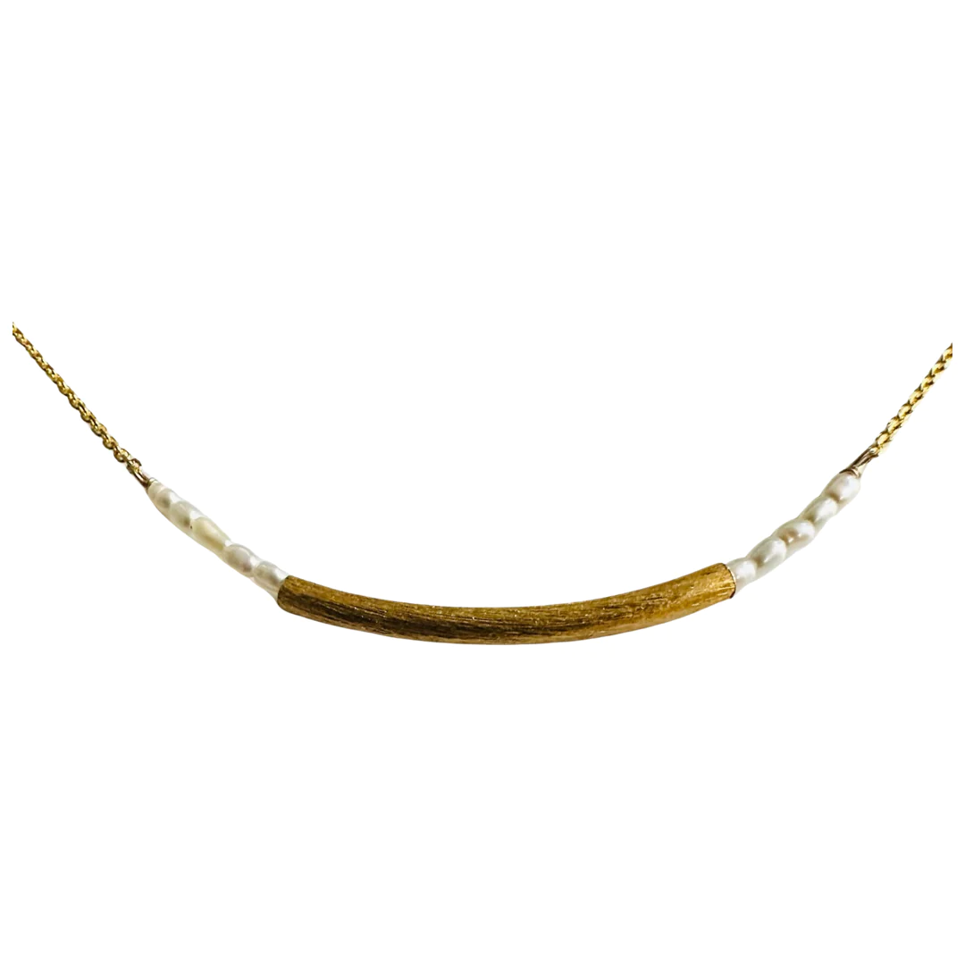 The Riley Rice Bar Necklace in Pearl - SpiritedBoutiques Boho Hippie Boutique Style Necklace, Modern Opus