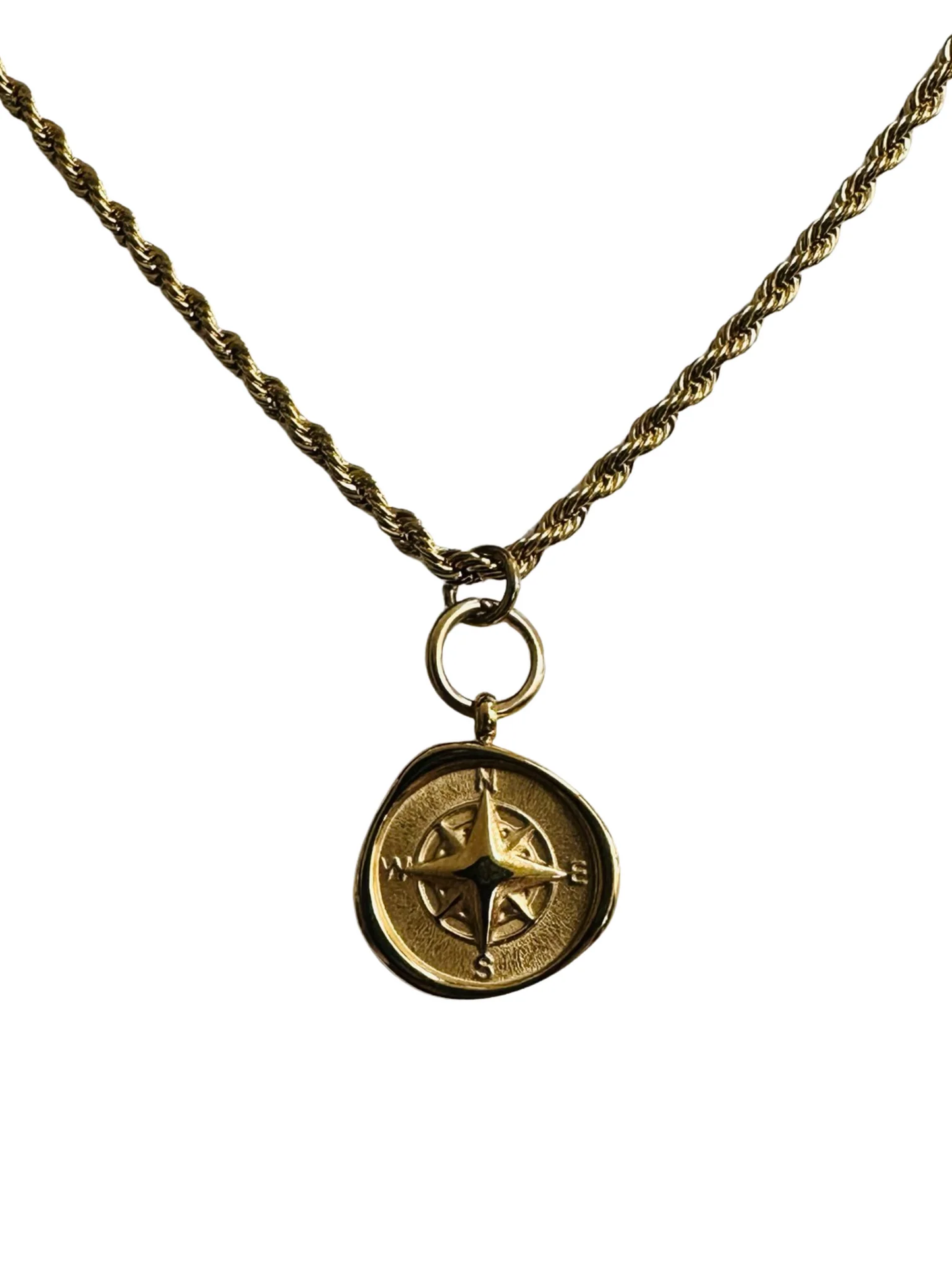The Riley Rope Compass Necklace in Gold - SpiritedBoutiques Boho Hippie Boutique Style Necklace, Modern Opus