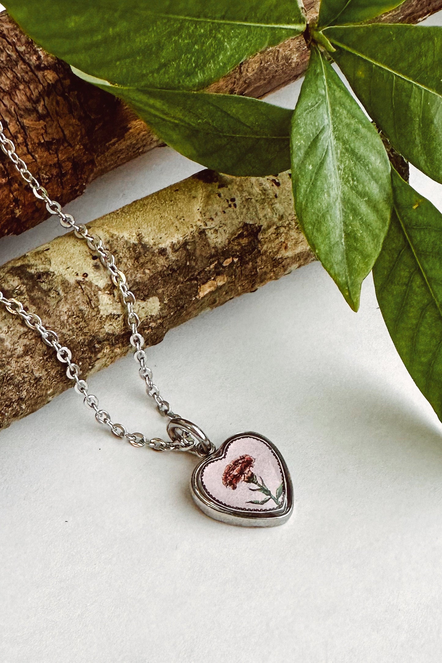 Spirit Lala: Birth Flower Heart Charm Necklace - SpiritedBoutiques Boho Hippie Boutique Style Necklace, Spirit Lala